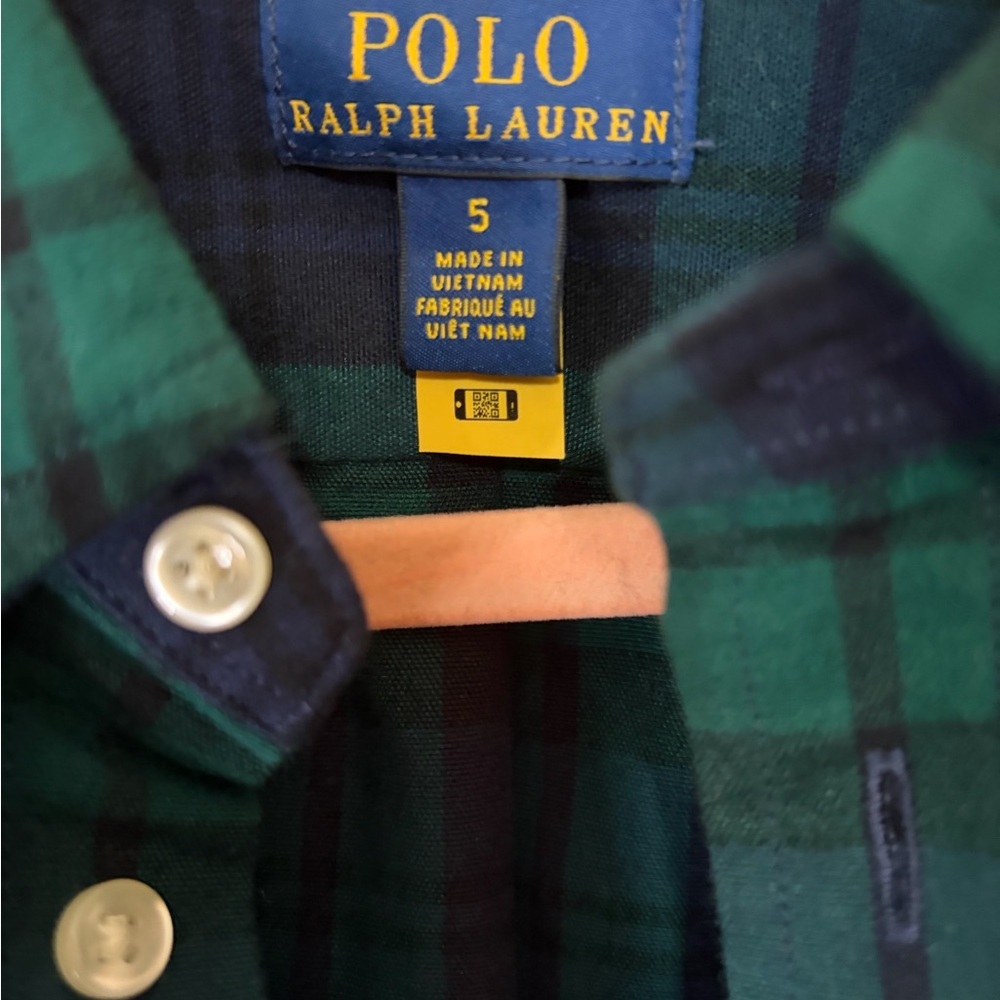 Polo by Ralph Lauren Kids Navy and Green Checkered Shirt - Picture 2 of 4
